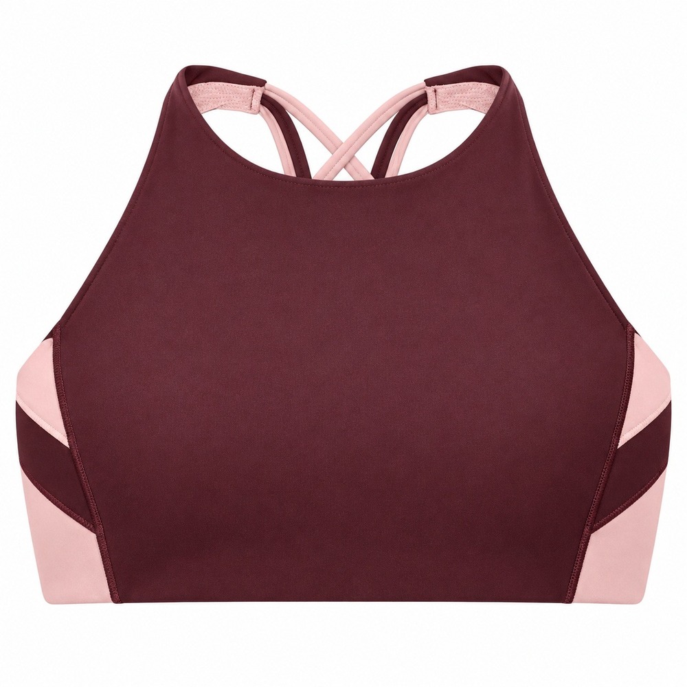Athleta High Neck Strappy Racerback Sports Bra Burgundy Pink Medium